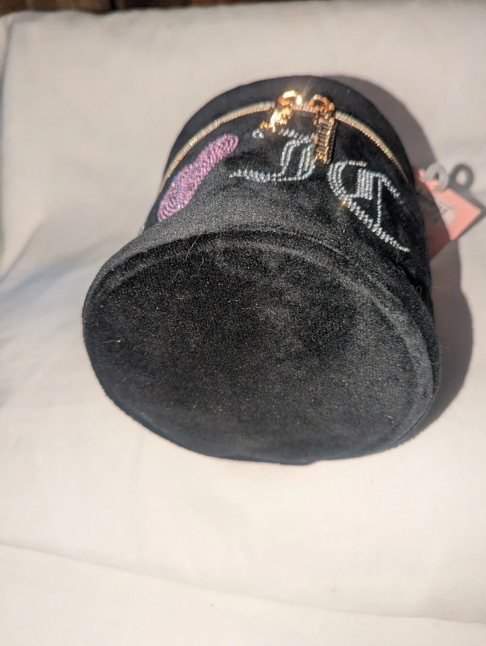 Juicy Couture NWT Black Velvet Cosmetic Case with Pink Bow and Rhinestones